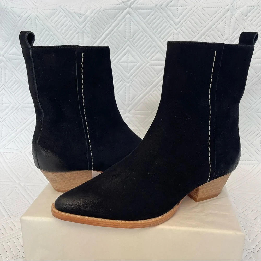 Free People Bowers Suede Boot In Black/Sand Dune Size 37